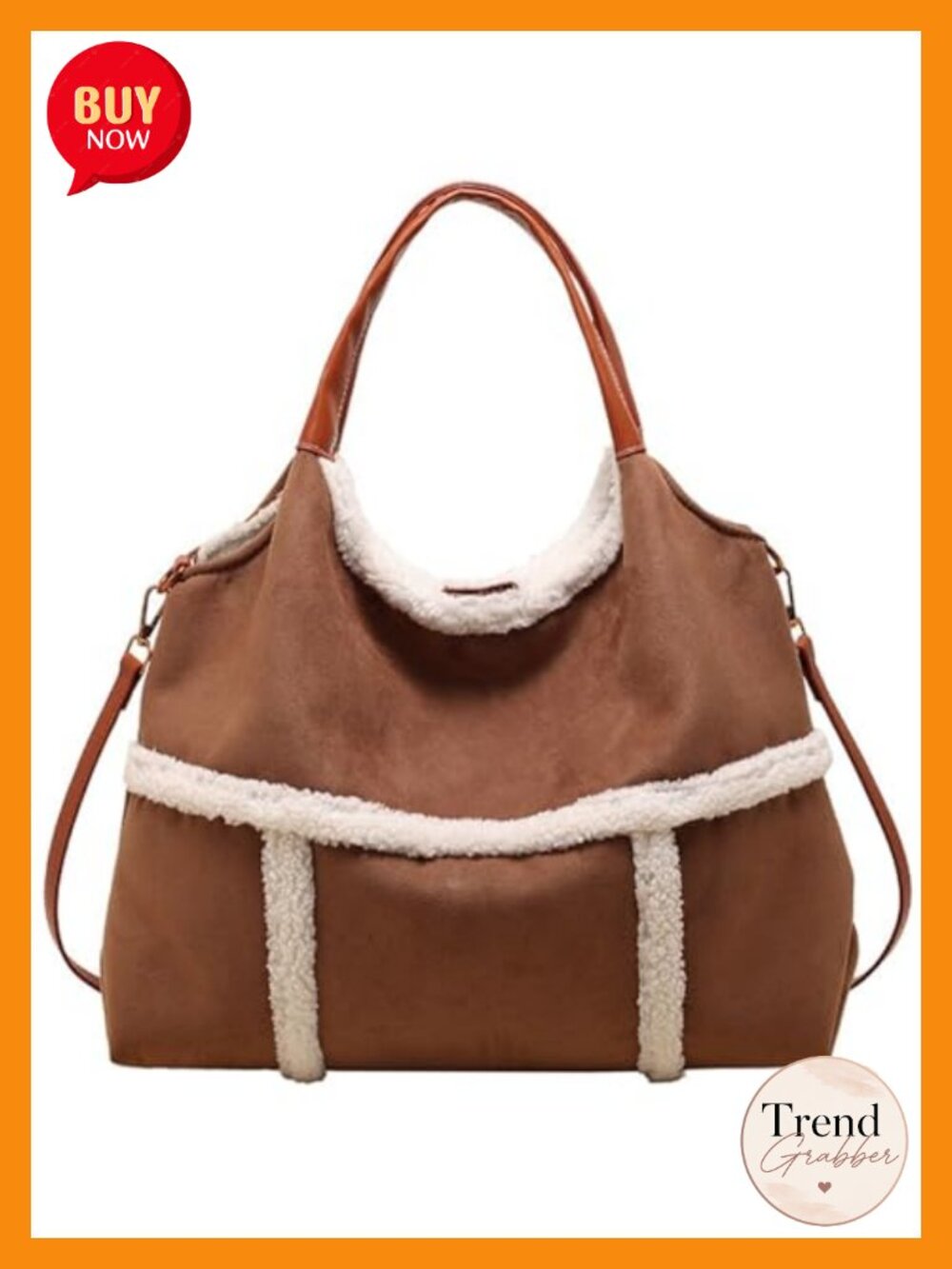 Large Suede Tote Bag Faux Lamb Wool Lined Crossbody Shoulder Purse